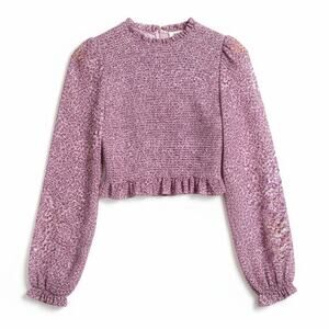 Wilfred Tempest Smocked Floral Cropped Long Sleeve Elastic Hem Blouse Pink XS